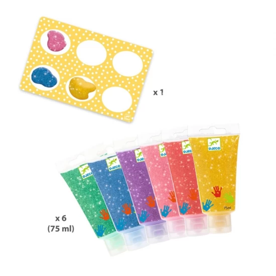 Set 6 acuarele cu sclipici pentru pictat cu mana Djeco