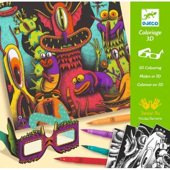 Atelier de colorat 3D Djeco - Monstruleti simpatici Atelier de colorat 3D Djeco - Monstruleti simpatici
