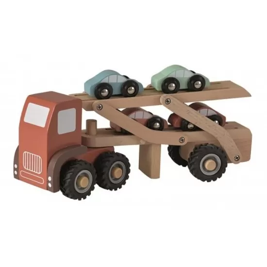 Camion din lemn cu 4 masini culori pastel Egmont Camion din lemn cu 4 masini culori pastel Egmont