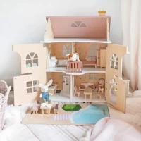 Casa de papusi din lemn cu accesorii Speedy Monkey