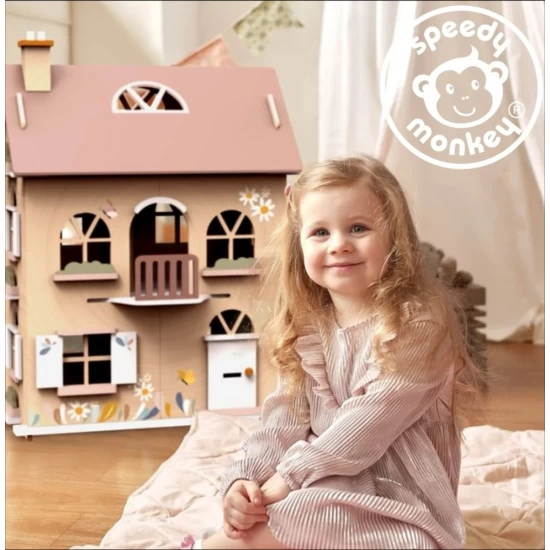 Casa de papusi din lemn cu accesorii Speedy Monkey