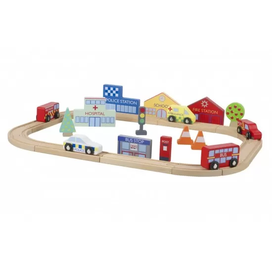 Circuit din lemn cu vehicule utilitare Orange Tree Toys Circuit din lemn cu vehicule utilitare Orange Tree Toys