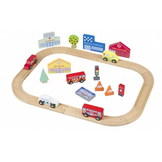 Circuit din lemn cu vehicule utilitare Orange Tree Toys Circuit din lemn cu vehicule utilitare Orange Tree Toys