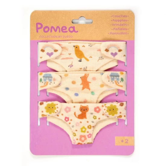Set 3 scutece pentru papusi bebelus, Colectia Pomea, Djeco Set 3 scutece pentru papusi bebelus, Colectia Pomea, Djeco