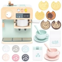 Set de joaca aparat de cafea din lemn cu accesorii UMU Toys