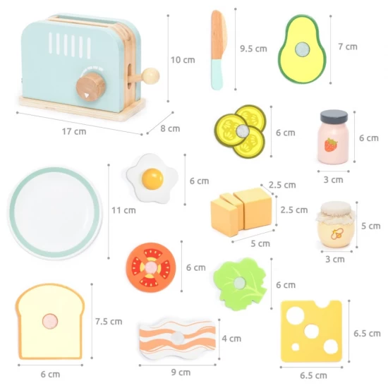 Set de joaca din lemn prajitor de paine cu accesorii 17 piese UMU Toys Set de joaca din lemn prajitor de paine cu accesorii 17 piese UMU Toys