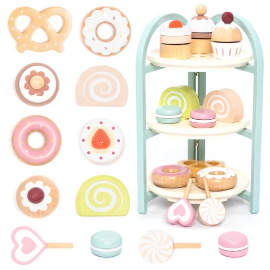 Set de joaca din lemn suport cu deserturi 21 piese UMU Toys Set de joaca din lemn suport cu deserturi 21 piese UMU Toys