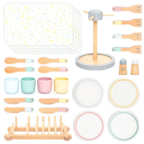 Set de joaca din lemn pentru servirea mesei 33 piese UMU Toys Set de joaca din lemn pentru servirea mesei 33 piese UMU Toys