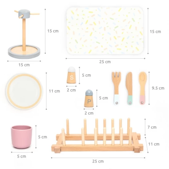 Set de joaca din lemn pentru servirea mesei 33 piese UMU Toys Set de joaca din lemn pentru servirea mesei 33 piese UMU Toys