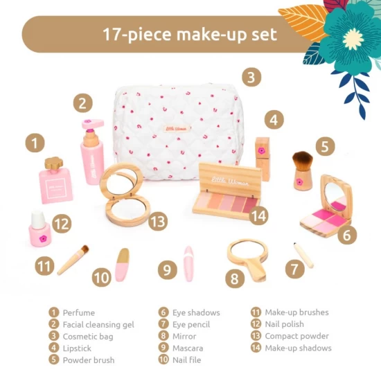 Set de joaca din lemn trusa make-up 17 piese UMU Toys Set de joaca din lemn trusa make-up 17 piese UMU Toys
