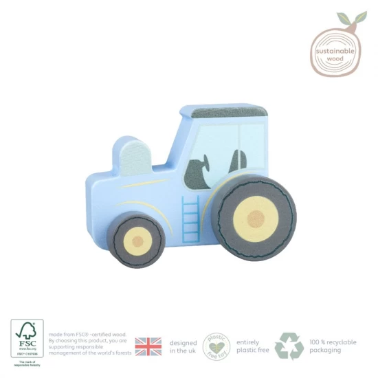 Jucarie de impins Tractor albastru din lemn Orange Tree Toys Jucarie de impins Tractor albastru din lemn Orange Tree Toys