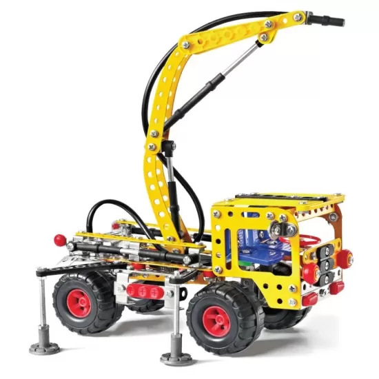 Kit constructie STEM Camion cu pompa pentru turnat ciment, nivel avansat, 398 piese