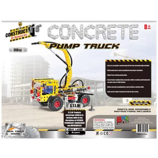 Kit constructie STEM Camion cu pompa pentru turnat ciment, nivel avansat, 398 piese