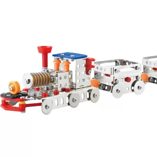 Kit STEM Locomotiva cu aburi și doua vagoane, nivel intermediar, 239 piese