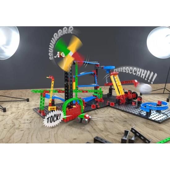 Kit constructie STEM Reactii in lant Fischertechnik 385 piese Kit constructie STEM Reactii in lant Fischertechnik 385 piese