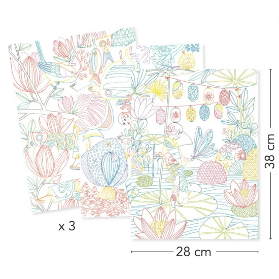 Mapa cu 3 postere de colorat motive japoneze Djeco Mapa cu 3 postere de colorat motive japoneze Djeco