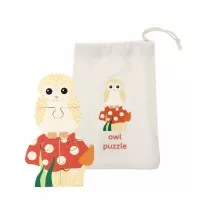 Mini puzzle din lemn bufnita 3D Orange Tree Toys 4 piese