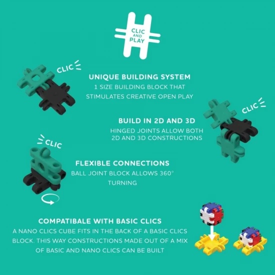 Set Nano Clics pentru micii constructori creativi 125 piese Clicformers
