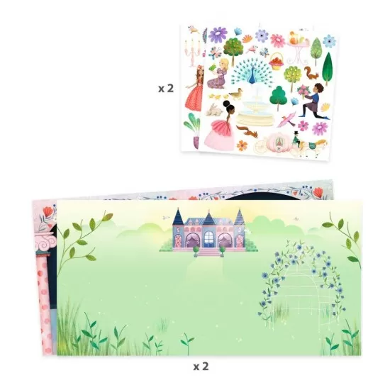 Planse cu abtibilduri repozitionabile Djeco - Viata la castel Planse cu abtibilduri repozitionabile Djeco - Viata la castel