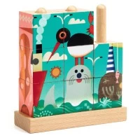 Puzzle din cuburi de lemn Animale marine Djeco 9 piese