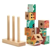 Puzzle din cuburi de lemn Animale marine Djeco 9 piese