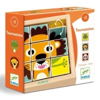 Puzzle din cuburi lemn Tournanimo 9 piese Djeco