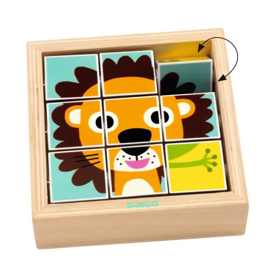 Puzzle din cuburi lemn Tournanimo 9 piese Djeco Puzzle din cuburi lemn Tournanimo 9 piese Djeco