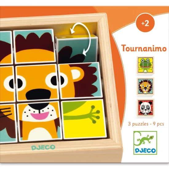 Puzzle din cuburi lemn Tournanimo 9 piese Djeco Puzzle din cuburi lemn Tournanimo 9 piese Djeco