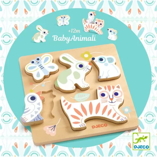 Puzzle lemn BabyAnimali Djeco 5 piese Puzzle lemn BabyAnimali Djeco 5 piese