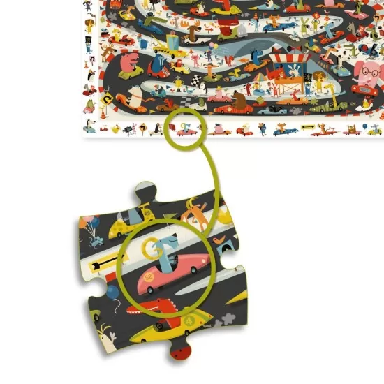 Puzzle observatie Djeco Raliul masinilor 54 piese