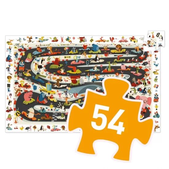 Puzzle observatie Djeco Raliul masinilor 54 piese