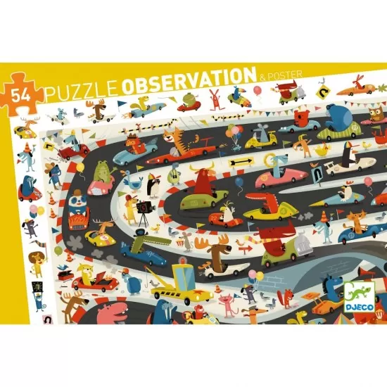 Puzzle observatie Djeco Raliul masinilor 54 piese