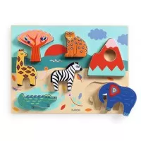 Puzzle Savana cu 6 piese 3D din lemn Djeco