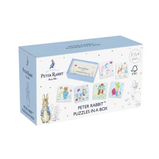 Set 6 puzzle-uri din lemn in cutie Peter Rabbit Orange Tree Toys