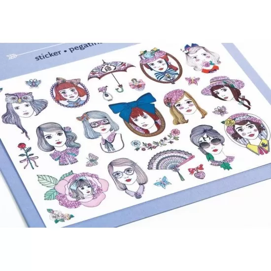 Set abtibilduri Djeco - Portrete cu sclipici
