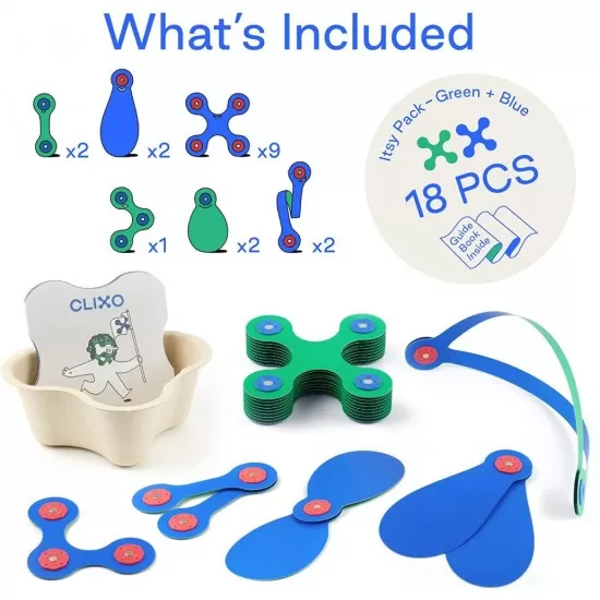 Set de construit cu magnet Clixo Itsy pack Blue-Green 18 Set de construit cu magnet Clixo Itsy pack Blue-Green 18