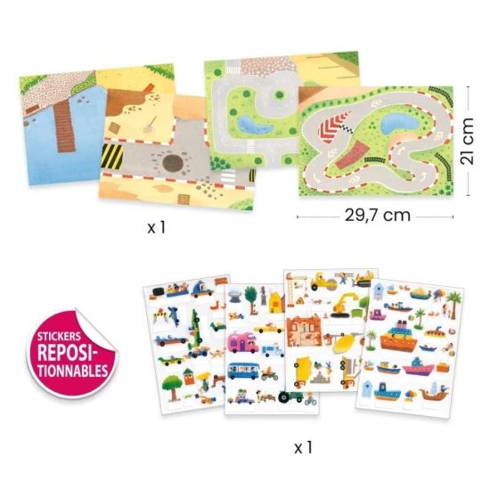 Set creativ de stickere reutilizabile Masini Djeco