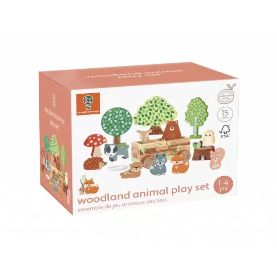 Set cu piese din lemn animale de padure Orange Tree Toys 15 piese