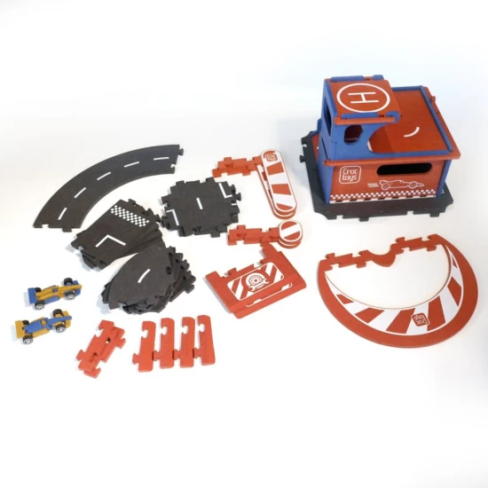 Set de constructie Garaj modular cu pista si 2 masini de curse Croc Toys
