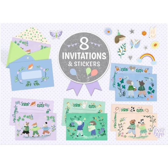 Set 8 invitatii Parada animalelor Djeco