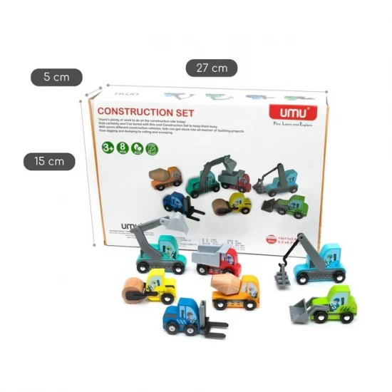 Set de vehicule constructii din lemn pentru trenulete Umu Toys