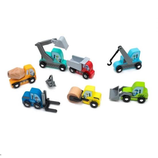 Set de vehicule constructii din lemn pentru trenulete Umu Toys