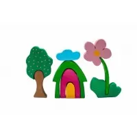 Set de joaca handmade din lemn Marc Toys - Primavara gingasa, 9 piese