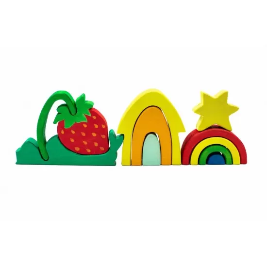 Set de joaca handmade din lemn Marc Toys - Vara colorata, 11 piese Set de joaca handmade din lemn Marc Toys - Vara colorata, 11 piese