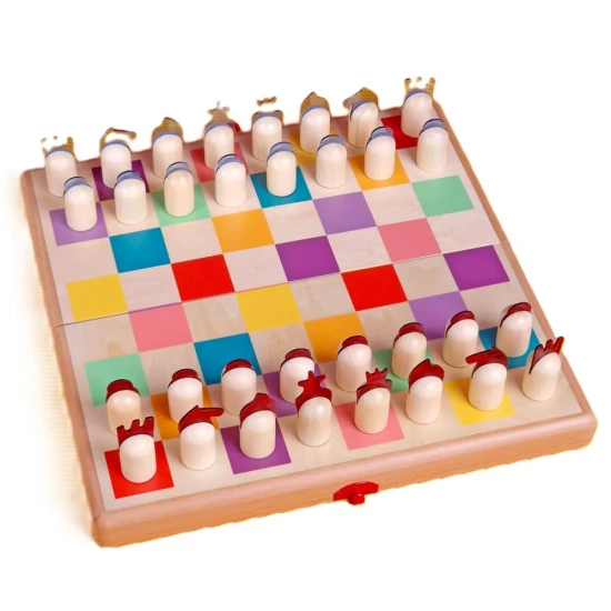 Set joc de societate 3 in 1 din lemn  - Sah, Dame si Table