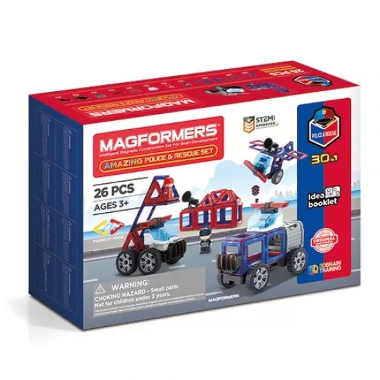 Set magnetic de construit Magformers - Masini de interventie Set magnetic de construit Magformers - Masini de interventie
