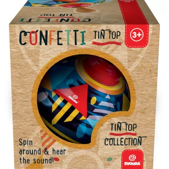 Titirez cu sunet si maner din lemn Confetti Titirez cu sunet si maner din lemn Confetti