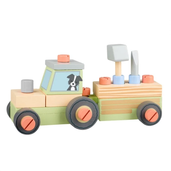 Tractor din lemn cu remorca de asamblat Orange Tree Toys Tractor din lemn cu remorca de asamblat Orange Tree Toys