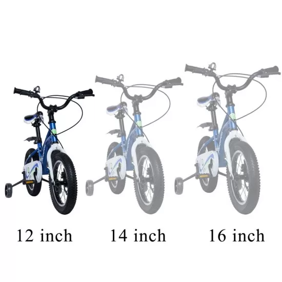 Bicicleta pentru copii 2-4 ani HappyCycles KidsCare, roti 12 inch, cu roti ajutatoare si frane pe disc, albastru