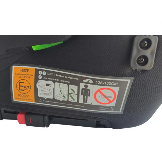 Inaltator auto copii KidsCare FixiGo cu Isofix, 125-150cm, husa lavabila, Negru, omologat R129 i-Size